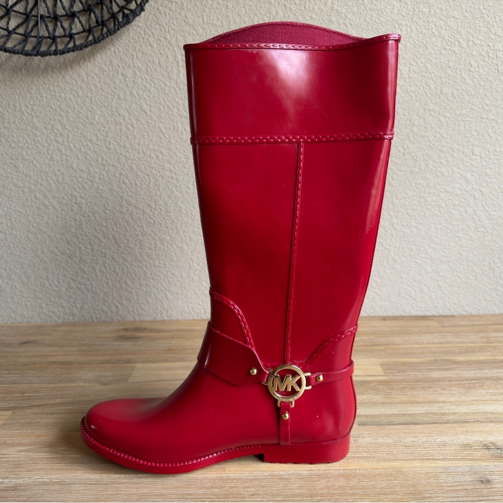 Michael Kors Women's Fulton Harness Red Tall Rubber Rain Boots Size 9 - Picture 5 of 10